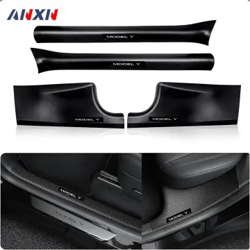 Tesla Model 3 Door Sill Protector Scuff Plates Matte Carbon Fiber ABS Front  and Rear Door Car Pedal Kick Protection Strip Styling Covers Accessories