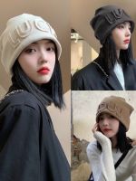 ?  MUJI autumn and winter hat womens woolen knitted hat with velvet toe letter hat maternal windproof postpartum heap hat