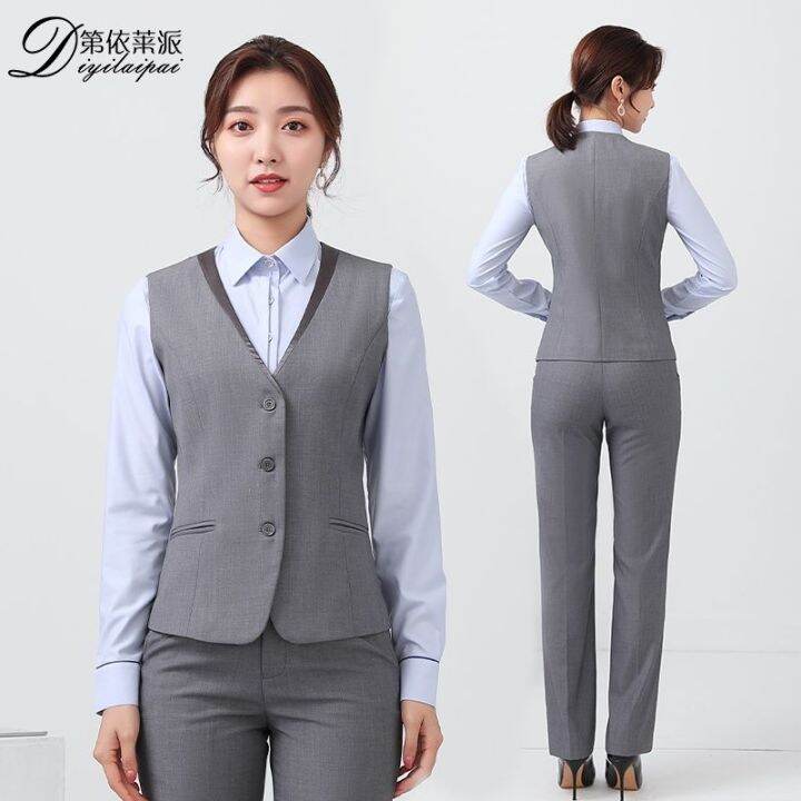 New China overalls women's light gray vest business hall