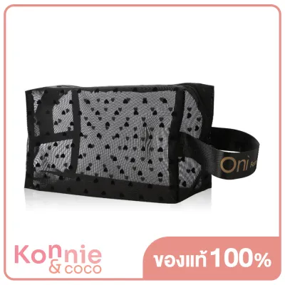 Oni Oversize Square Mesh Cosmetic Bag #Black Mesh Black Heart กระเป๋าเครื่องสำอางแบบตาข่ายโปร่งใส ทรงสี่เหลี่ยม สีดำ ดีไซน์หัวใจสีดำ