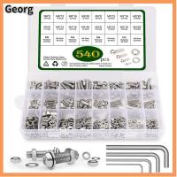 GEORG 540PCS 304สแตนเลสสตีล ชุดน็อตและสลักเกลียว M3 M4 M5 M6 Bolts and NUTS washers Assortment KIT ชุดสลักเกลียวเมตริก สกรูฝาครอบซ็อกเก็ตหัวปุ่ม HEX มืออาชีพด้านการ