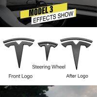 Tesla สติ๊กเกอร์3ชิ้น,พวงมาลัยหน้ากระโปรงรถด้านหลังอุปกรณ์เสริมรถยนต์สติกเกอร์ที่สวมครอบมีสัญลักษณ์คาร์บอนไฟเบอร์สติ๊กเกอร์ ABS 3ชิ้น