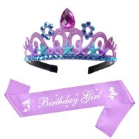 Mermaid Theme Birthday Girl Sash Satin Shoulder Strap Under The Sea Crown Hair Hoop Headband