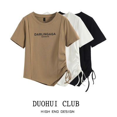 DUOHUI ไซส์ใหญ่ (M,L,XL,2XL,3XL,4XL) เสื้อเชิ้ตแขนสั้น สีดำ สีขาว สีน้ำตาล คอกลม รัดรูป ใส่สบายๆ แฟชั่น เสื้อยืดหญิง เสื้อยืด ผญสวย ๆ เสิ้อยืดผญ