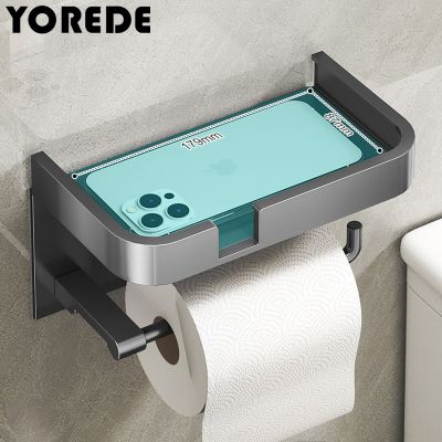 YOREDE Bathroom Toilet Paper Box Aluminum Alloy Paper Towel Holder Roll Paper Rack Wall Mounted Organizer Bathroom Accessories