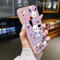 Chenyyka เคส M01s A10s A10ลายการ์ตูนน่ารักดีไซน์ใหม่ Pochacco เคสโทรศัพท์ชุบหรูหราแฟชั่นลายขอบด้านข้างคลุมทั้งหมดเลนส์กล้องถ่ายรูปป้องกันกล่องกันกระแทกเคสนิ่ม