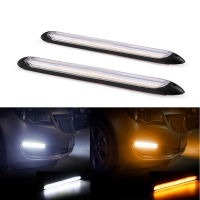 1คู่12V Bright DRL LED ไฟวิ่งกลางวันสำหรับไฟหน้ารถ Sequential DRL LED Strip ไฟเลี้ยวสีเหลือง Flow Auto Day Light