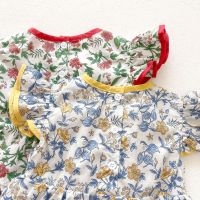 Summer Baby Flying Sleeve Bodysuit Chinese Style Floral Pattern  Girls Cute Newborn Jumpsuit Tang Suit Toddler