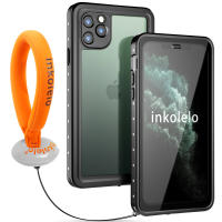 Inkolelo เคสกันน้ำสำหรับ iPhone 11 Pro Max พร้อมสายพยุงดำน้ำว่ายน้ำเต็มร่างกายคุ้มครองหนักกันกระแทกฝาครอบที่ทนทาน