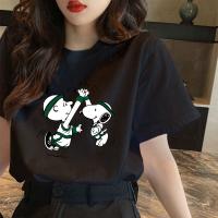 เสื้อยืดขนาดบวก CX คอกลมการ์ตูน Snoopy รูปแบบการพิมพ์เสื้อยืดแขนสั้นเสื้อยืดแขนสั้นเสื้อยืดขนาด WBW เสื้อยืด