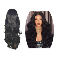 【Cw】Black Women Long Wavy Wigs Curly Hair Middle Parting Cosplay Daily Party Wigs Long Curly Wavy Costume Full Wiig