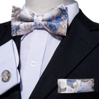 Blue Pre-Bow Tie For Men 39;s Bowtie Silk Jacquard Plaid Bows Pocket Cufflinks Set Male Butterfly Party Wedding Barry.Wang