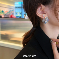 WANGXIY ต่างหูห่วงเพทายหรูหราสวยหรูสำหรับผู้หญิงสวมใส่เครื่องประดับแฟชั่นทุกวัน