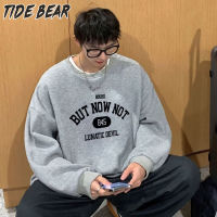 TIDE BEAR เสื้อสเวตเตอร์ลำลองสำหรับผู้ชาย,เสื้อยืดแขนยาวบางสไตล์วินเทจเสื้อสเวตเชิ้ตทรงหลวมพิมพ์ลาย