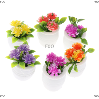 FOO 3pcs 1:12ตุ๊กตาพืชสีเขียวขนาดเล็กในกระถางจำลองกระถางต้นไม้