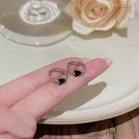 ? เครื่องประดับ South Koreas new contracted temperament ear clip earrings with black drop glaze love female ins tide web celebrity with stud earrings earrings