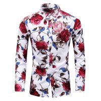 Hot Sale 2023 New Fashion Flower Printed Mens Shirt Casual Plus Size Long Sleeve Shirts Male Slim Fit Mens Office Shirt M-7XL