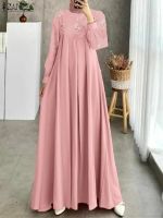 ZANZEA Gaun Lebaran Mubarek มุสลิม Jubah Maxi Tambal Sulam Modis Bergaya Vintage Lengan Panjang Sundress Pesta Elegan 2023