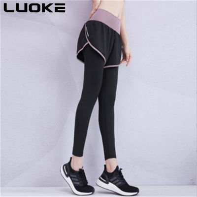 Luoke กางเกงรัดรูปกีฬา Fitting แห้งเร็วกางเกงชุด In One ผู้หญิงโยคะเอวสูงออกกำลังกายยืดกางเกงรัดรูป