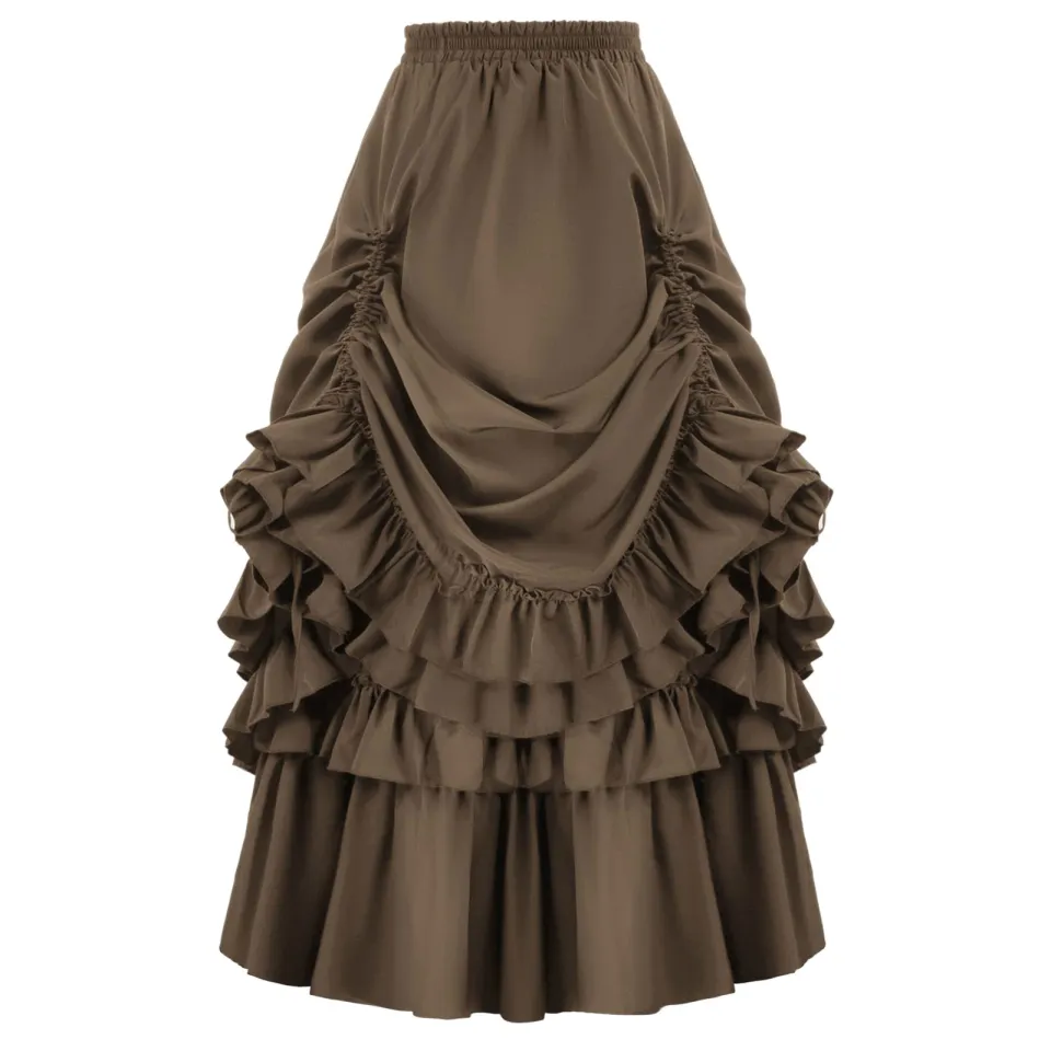 Steampunk Brown Corset w/ BROWN Bustle Skirt Victorian Cosplay Costume  Dress Goth