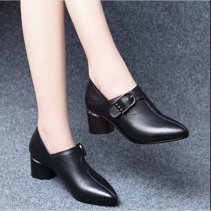 Coddsgcnvbmcdss Women Cute High Quality Black Round Toe Pu Leather High  Heel Boots Lady Casual Office Boots A6400 | Lazada Ph