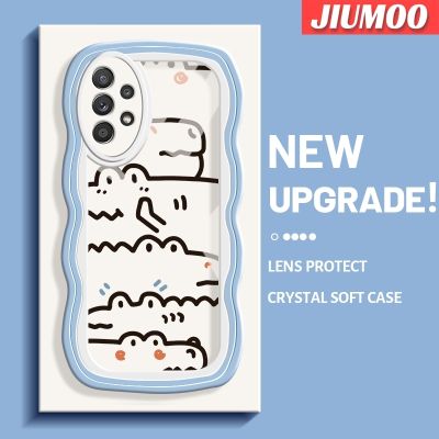 JIUMOO เคสปลอกสำหรับ Samsung Galaxy A52s 5G A52 4G A52 5G ลายการ์ตูนจระเข้แบบง่ายดีไซน์ใหม่เคสโทรศัพท์แบบใสขอบครีมลายคลื่นเคสป้องกันซิลิโคนเลนส์กล้องถ่ายรูปแฟชั่นเคสโปร่งใสกันกระแทก