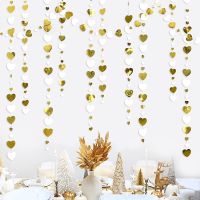 Lennie1 13Ft Paper White Gold Love Heart Garland Streamer Hanging for Bachelorette Wedding Bridal Baby Shower Birthday Party Decorations