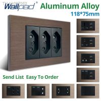 ✐  Wallpad 1 2 3 4 Gang Wall Light Switch USB Charge Port 5V 2100mA Brazil Socket 118x75mm Brown Aluminum Panel 16A AC110-250V