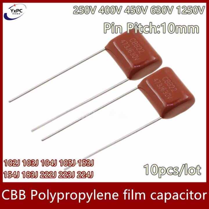 10pcs CBB Polypropylene film capacitor 250V 400V 450V 630V 1250V CBB22 CBB81 102J 103J 104J 105J 153J 154J 183J 222J 223J 224J Electrical Circuitry Pa