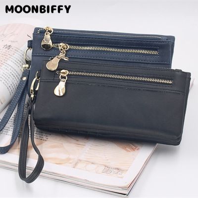 2023 New Vintage Frosted Double Zipper Long Wallet Large Capacity Women Folding Mobile Bag Women Wallet
