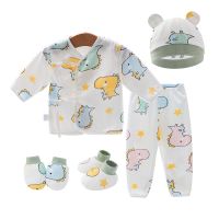 5/2PC Newborn Clothes Set Cartoon Cotton Outfit Long Sleeve Tops Pants Hat Gloves Socks Summer Infant Clothing Sets 0-6 Month