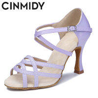 CINMIDY ใหม่รองเท้าเต้นรำนุ่มแต่เพียงผู้เดียวสีม่วงรองเท้าเต้นรำละตินผู้หญิงรองเท้าแทงโก้สำหรับสาวๆ S ALSA พรรครองเท้าในร่มรองเท้าแตะของผู้หญิง