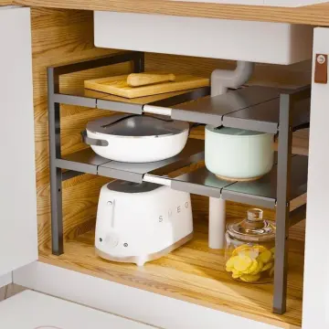 Retractable Kitchen Tiered Shelf Cabinet Partition Desktop