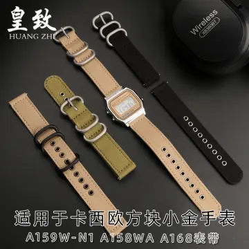 Leather watch strap for Casio A159W-N1 A158WA A168 wristband Vintage small  square metal strap quick release chain 18mm watchband