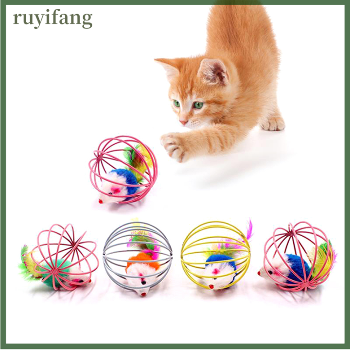 ruyifang-1pc-cat-interactive-toy-small-bell-mouse-กรงของเล่นพลาสติกเทียมสีสันสวยงาม