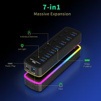 7 Ports 5Gbps USB 3.0 Hub Multi USB Splitter With Individual OFF/ON Switch Bottom Breathing Light For PC Laptop MacBook Pro/Air