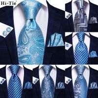 Light Blue Paisley Silk Wedding Tie For Men Handky Cufflink Mens Necktie Set Fashion Designer Business Party Dropshipping Hi Tie