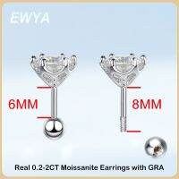 EWYA 925 0.2-2Ct D VVS1 6ง่ามเพชรพร้อมหูสตั๊ดมีเกลียว GRA Moissanite สำหรับงานแต่งงานผู้หญิง