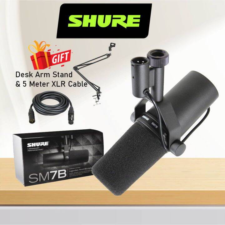 Shure SM7B Dynamic Vocal Microphone With Free Desk Arm Stand And 5