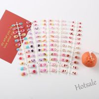 【hot sale】 ✿▨◊ B52 24 pieces Childrens Fake Nail SetNew Simple Wearable Color Cute Childrens Nail Art Patch Cartoon Simple Pattern Painted Nail Art  Heart Pattern Style Nail Art gift for little gi