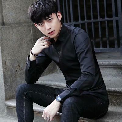 【CANTR】เสื้อเชิ้ตแขนยาวชายเกาหลีรุ่นพลัสไซส์สลิมฟิตเสื้อเชิ้ตสีทึบชายหล่อธุรกิจเสื้อเชิ้ตลำลอง