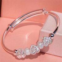 925 Silver Color Cute Woman Heart Bangles For Lady Bracelets Wedding Party Jewelry Holiday Gifts Designer Charms