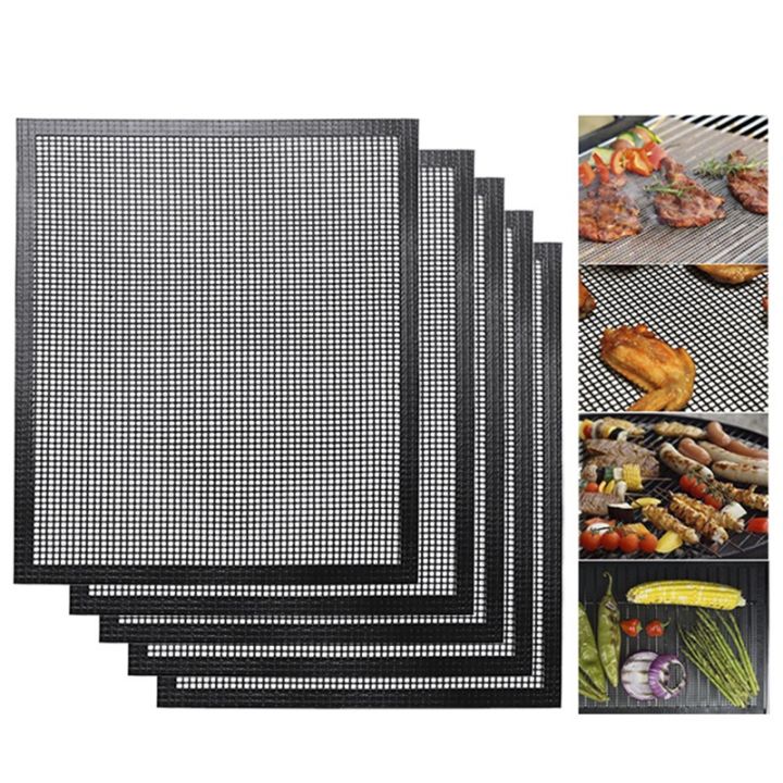 set-of-5-grill-mesh-mat-reusable-grilling-mats-easy-to-clean-works-on-gas-charcoal-400mmx330mm-black