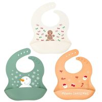 【CC】 Soft Silicone Baby Bibs With Food Catcher Cartoon Printed Kids Boy Adjustable Feeding Supplies