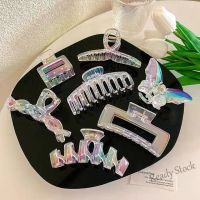 【Ready Stock】 ✥℗ C18 Korean Style New Female Large Hair Clip Shiny Cute Hair Pin Rainbow Transparent Small Hair Acessories 韩式变色亚克力发夹