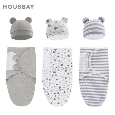 0-3Months Newborn Baby Sleeping Bag With Hat Set Adjustable Baby Swaddle Blanket Summer Thin Breathable Soft Cotton Boys Girls