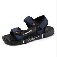 Y74 2021 Mens Leather Sandals Summer Canvas Buckle Strap Original Outdoor Beach Fashion Garden Rubber Slippers Black Blue