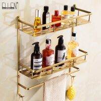 ✔◆ Bathroom Shelves Dual Tier With Towel Rack Square Bath Shampoo Holder Antique Bronze Bathroom Storage Copper Shelf EL0001