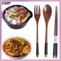 CXXP การท่องเที่ยว แบบพกพา ชุดช้อนส้อม กระเป๋าผ้า ตะเกียบช้อนส้อม เป็นธรรมชาติ ทำด้วยไม้