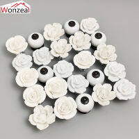 6PCS White Rose Ceramic Handles Cupboard Cabinet Door Knobs Kitchen Drawer Closet Pulls Furniture Handles With Screw